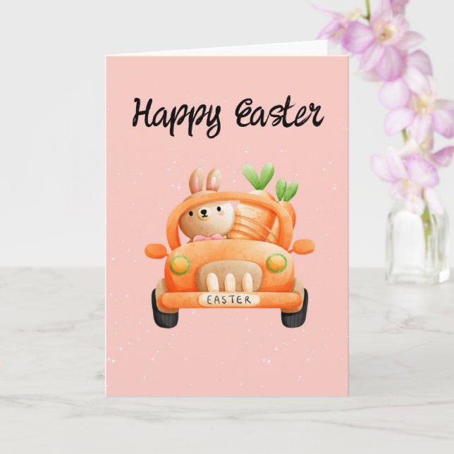 Happy Easter driver bunny on pink Card (Orchid)
