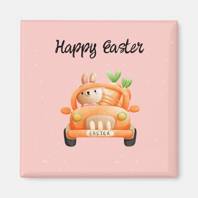 Happy Easter driver bunny on pink Magnet (Front)