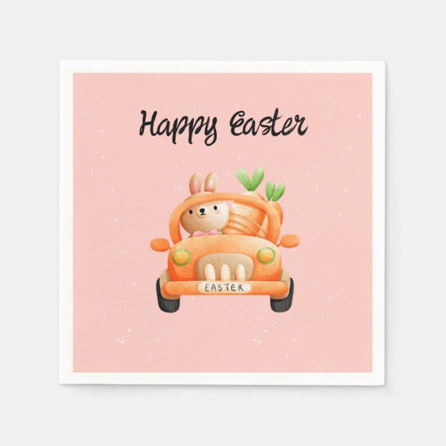 Happy Easter driver bunny on pink Napkin (Front)