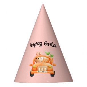 Happy Easter driver bunny on pink Party Hat