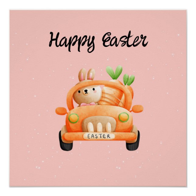 Happy Easter driver bunny on pink Poster (Front)
