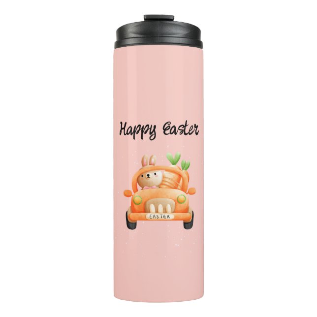 Happy Easter driver bunny on pink Thermal Tumbler (Front)