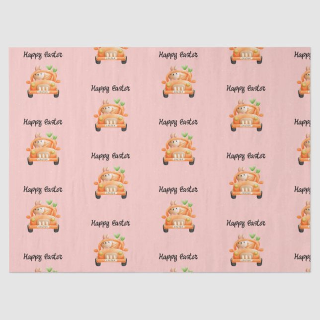 Happy Easter driver bunny on pink Tissue Paper (Front)