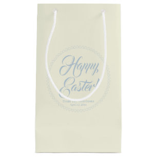 Happy Easter dusty blue cream custom script cute Small Gift Bag