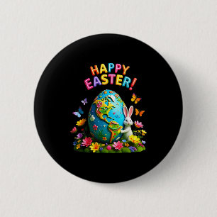 Happy easter earth day 2026 bunny world map easter 6 cm round badge