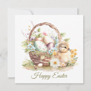 Happy Easter, Easter Basket & Duckling Card