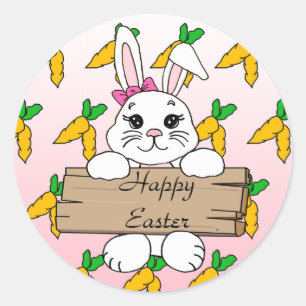 Happy Easter, Easter Bunny Button Classic Round Sticker