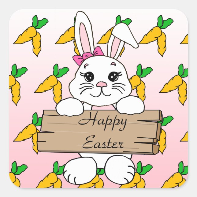 Happy Easter, Easter Bunny Button Square Sticker (Front)