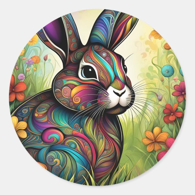 Happy Easter - Easter bunny in flowers Classic Round Sticker (Front)