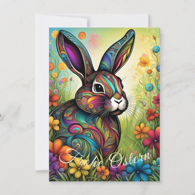 Happy Easter - Easter bunny in flowers Invitation (Front)