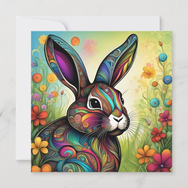 Happy Easter - Easter bunny in flowers Invitation (Front)