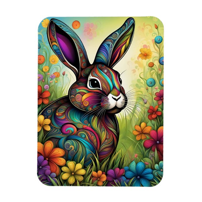 Happy Easter - Easter bunny in flowers Magnet (Vertical)