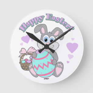 Happy Easter! Easter Bunny Round Clock
