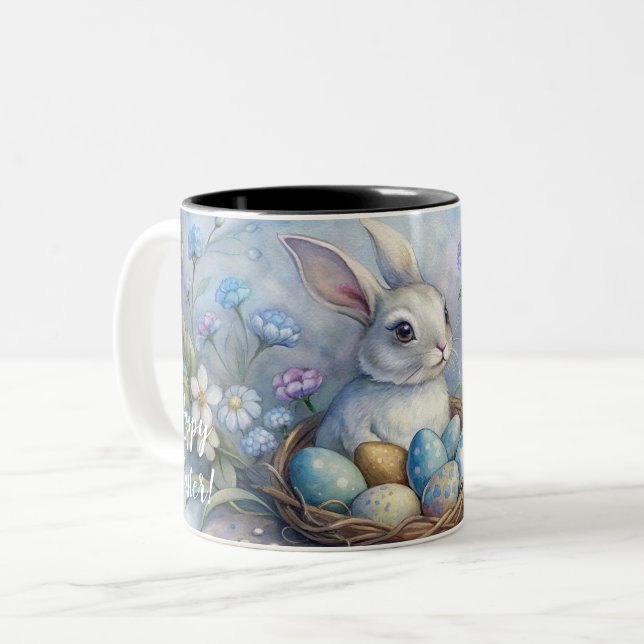 Happy Easter. Easter Bunny.  Two-Tone Coffee Mug (Front Left)