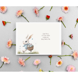 Happy easter, easter bunny walking with eggs   envelope