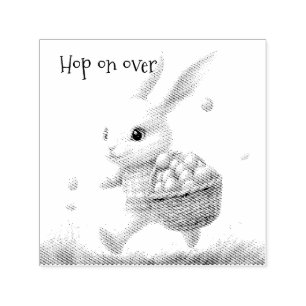 Happy easter, easter bunny walking with eggs self-inking stamp