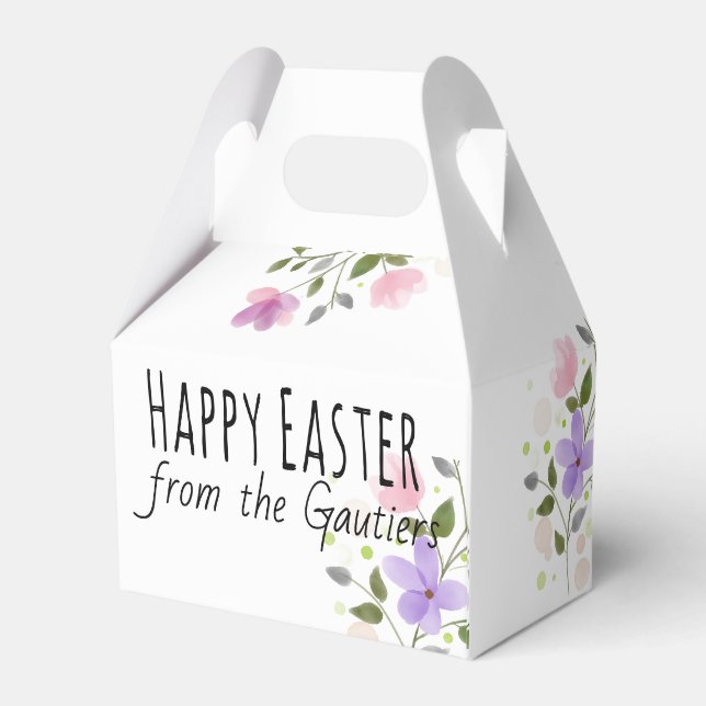 Happy Easter Easter Bunny Watercolor Flowers Favour Box (Back Side)