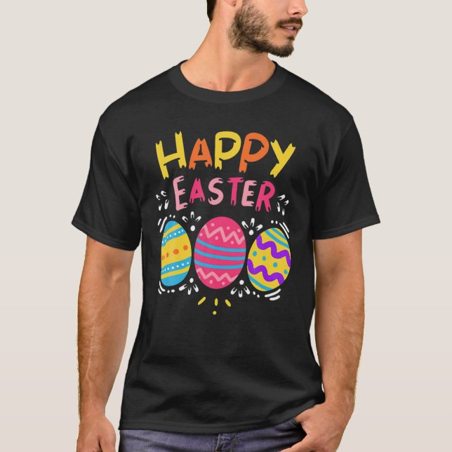 Happy Easter, Easter Eggs Chocolate Bunny Rabbit E T-Shirt (Front)
