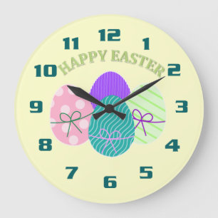 Happy Easter Easter Eggs cute Large Clock