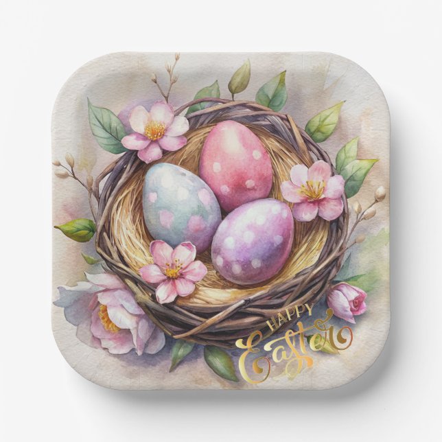 Happy Easter. Easter eggs.  Paper Plate (Front)