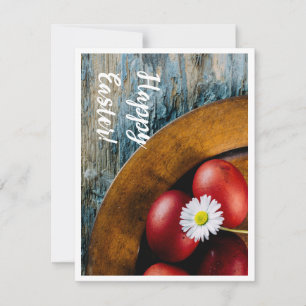 Happy Easter! Easter Eggs still life with daisy Holiday Card