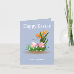 Happy easter egg and grass holiday card