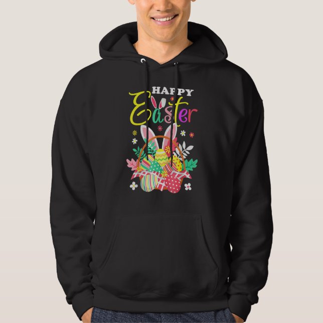 Happy Easter Egg Basket Bunny Ears 3 Hoodie (Front)