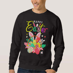 Happy Easter Egg Basket Bunny Ears Sweatshirt
