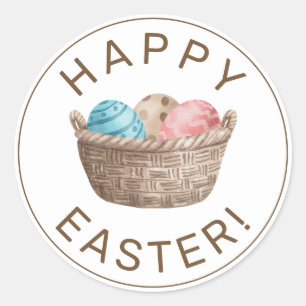 Happy Easter Egg Basket Cute Watercolor Classic Round Sticker