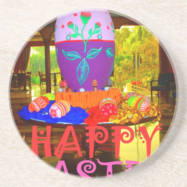 Happy Easter Egg Centerpiece for Spring Coaster (Front)