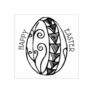 Happy Easter Egg Drawing Rubber Stamp