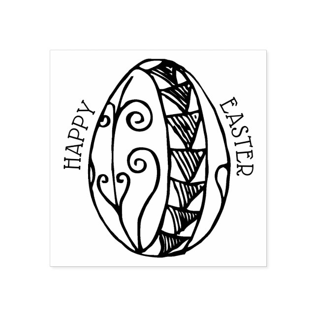 Happy Easter Egg Drawing Rubber Stamp (Imprint)