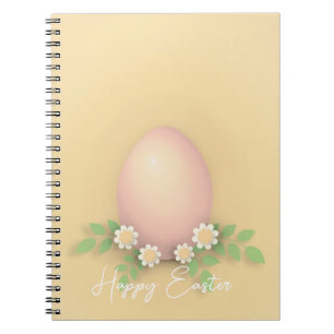 Happy Easter Egg & Flowers yellow pink pastel Notebook