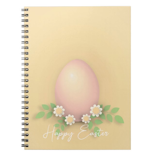 Happy Easter Egg & Flowers yellow pink pastel Notebook (Front)