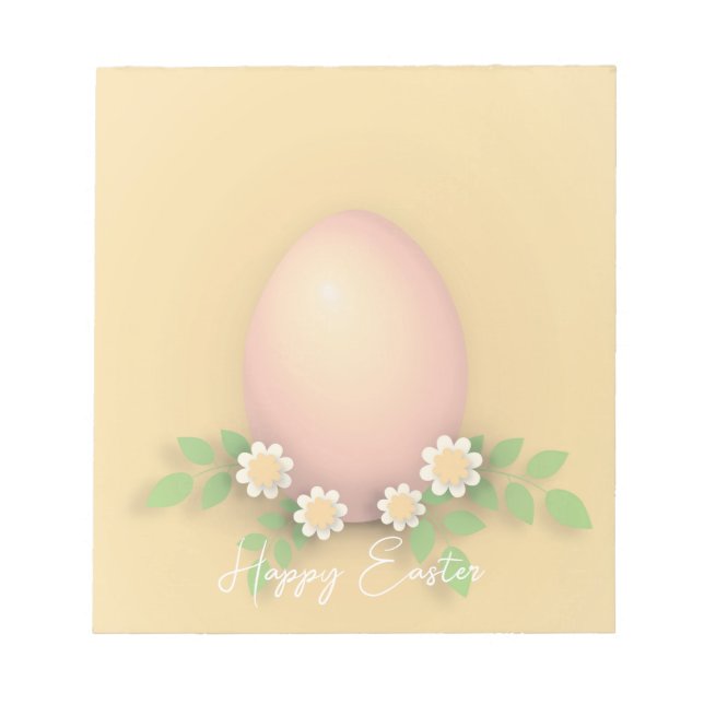 Happy Easter Egg & Flowers yellow pink pastel Notepad (Front)