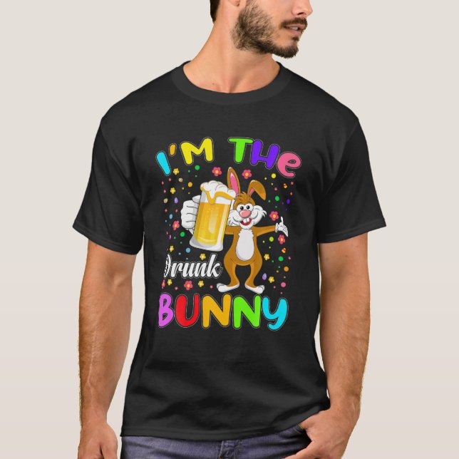 Happy Easter Egg Funny Bunny Beer Wine Drinking T-Shirt (Front)