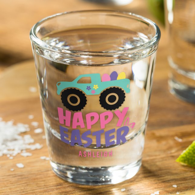 Happy Easter Egg Girly Truck Modern Name Shot Glass (Creator Uploaded)