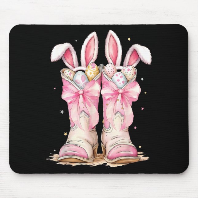 Happy Easter Egg Howdy Western Cowboy Boots Bunny  Mouse Mat (Front)