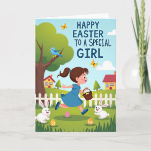 Happy Easter Egg Hunt Girl Card