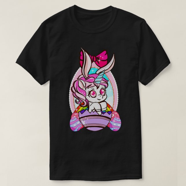 Happy Easter Egg Hunt Unicorn Bunny Cute Girly T-Shirt (Design Front)