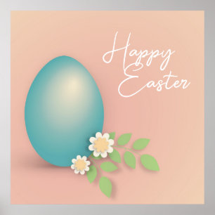 Happy Easter Egg pastel blue pink floral Poster
