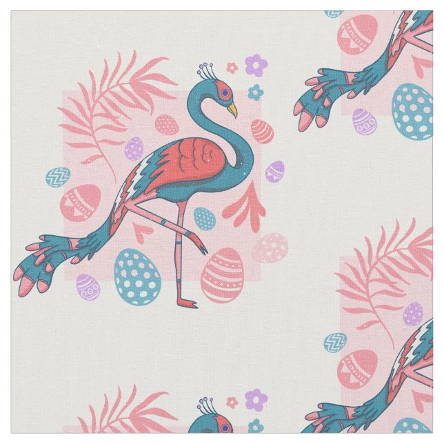 happy Easter Egg peacock retro Fabric (Close Up)