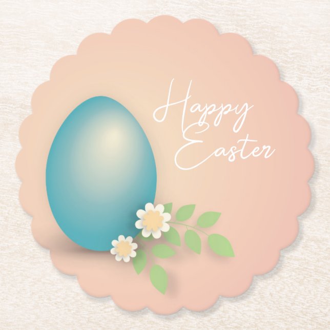 Happy Easter Egg pink floral spring design Paper Coaster (Front)