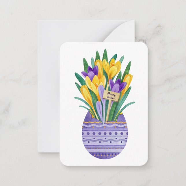 Happy Easter Egg & Purple Yellow Crocus Flowers Card (Front)