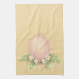 Happy Easter Egg & Spring Flowers Tea Towel