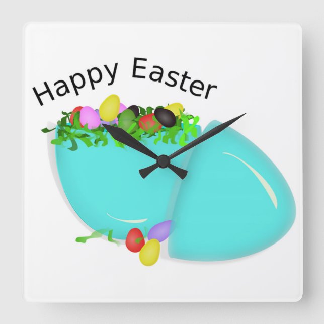 "HAPPY EASTER" EGG SQUARE WALL CLOCK (Front)