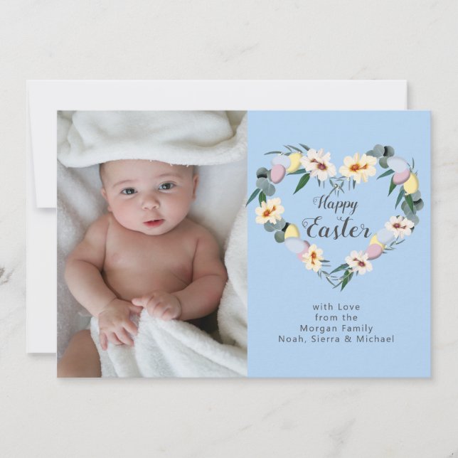Happy Easter Egg Wreath | Personal Family Photo Holiday Card (Front)