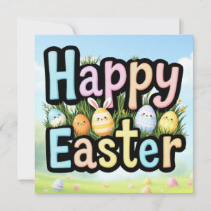 Happy Easter Eggs and Bunnies Holiday Card