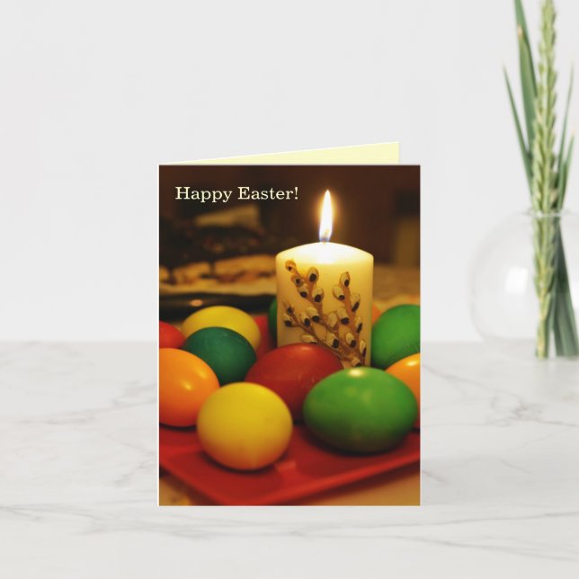 Happy Easter (eggs and candle) Holiday Card (Front)