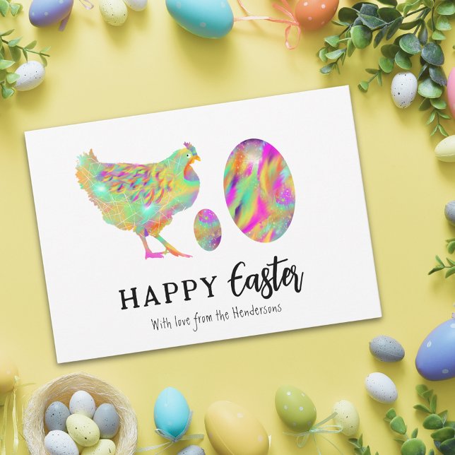 Happy Easter eggs and chicken watercolor budget (Personalized happy easter colorful watercolor cute chicken Easter eggs budget holiday greetings card)